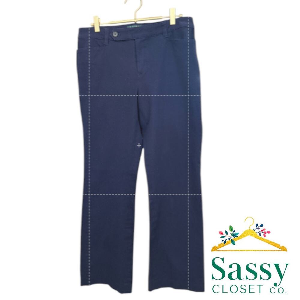 LAUREN RALPH LAUREN Navy Adelle Pants 10 Stretch Straight Leg Trouser EUC - Picture 2 of 9